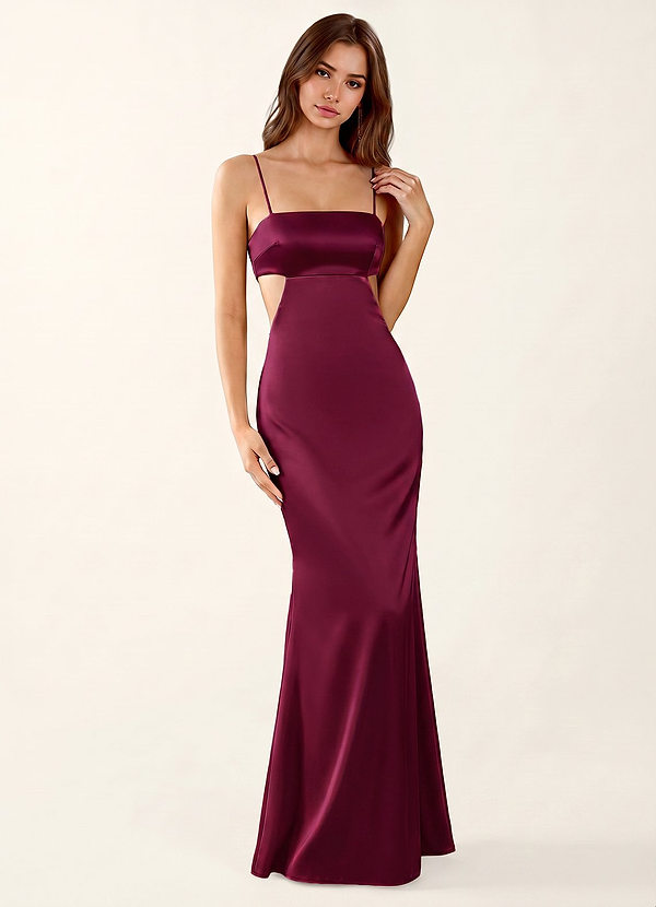 Mariannella Merlot Maxikleid aus Satin mit offenem Rücken image1