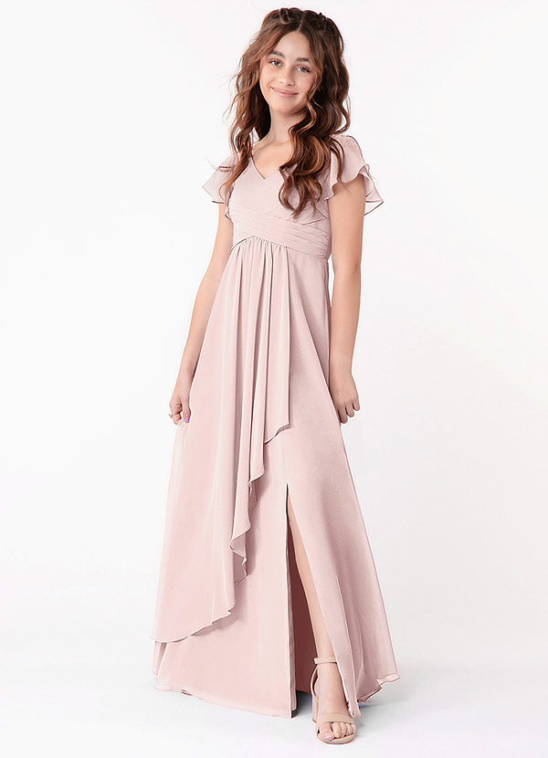 Azazie Omari Junior Blushing Pink A-Line Ruched Chiffon Dress image1