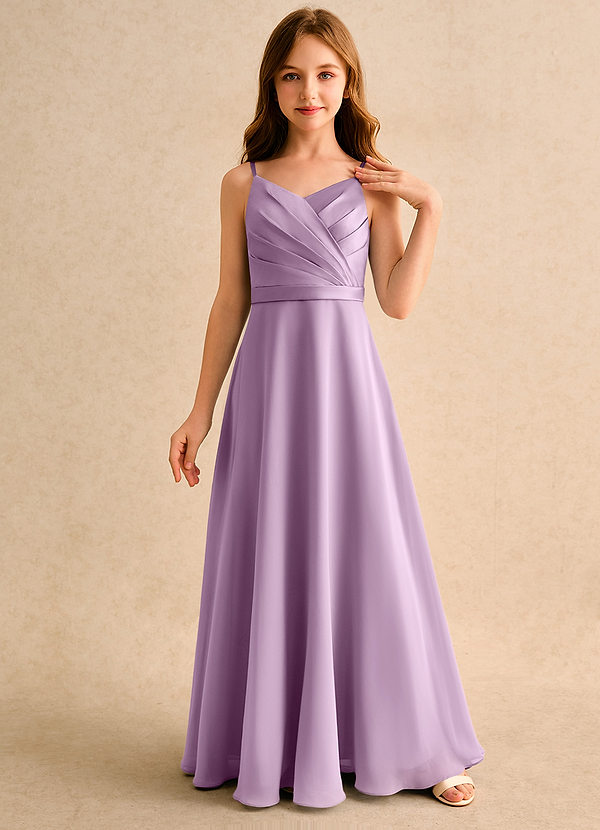 Azazie Umina Girls Formal Bloemenmeisjes Jurken A-Lijn Jurk van Mat Satijn Geplooid Blauweregen image1