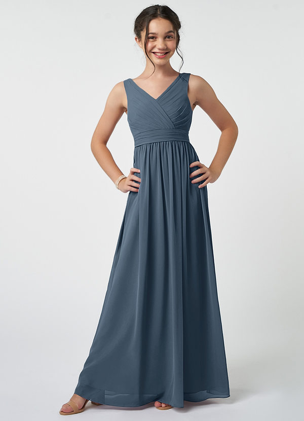 Azazie Kora Junior Neptune A-Line Pleated Chiffon Dress image1