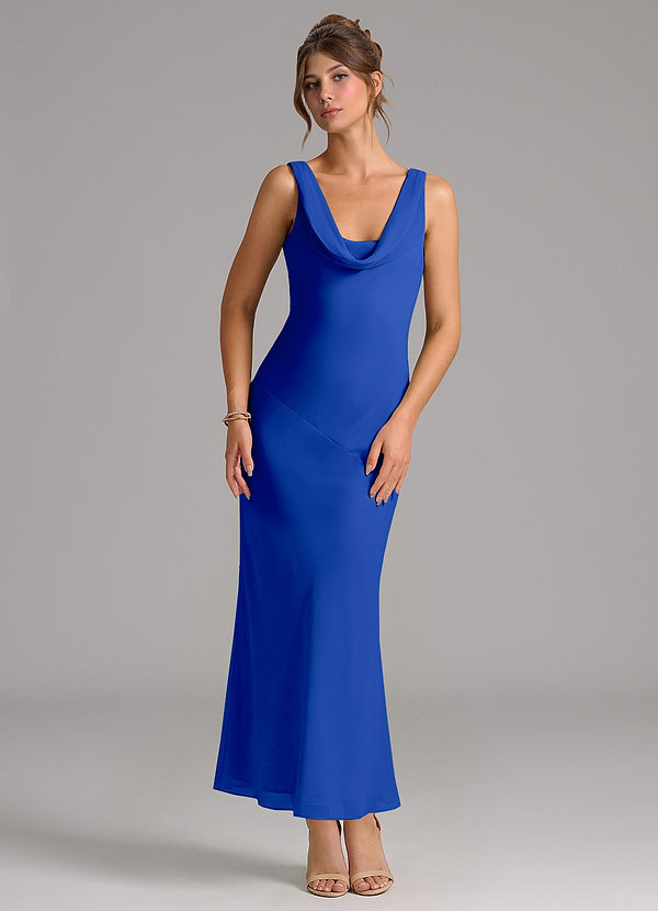 Azazie Rylina Robes Demoiselle d'honneur Robe Sirène en Mousseline de soie Plissée Bleu Roi image1