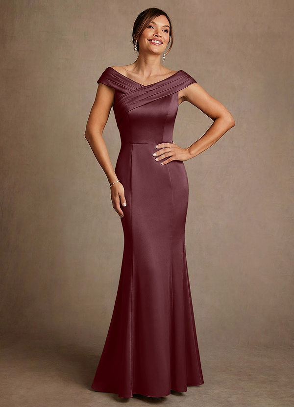 Azazie Aberdeen Vestidos de Madre de la Novia Vestido de Sangrado de Satén Elástico de Corte Recto con Plisado image1