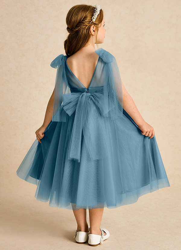 Azazie Dori Robes de Fillette d'Honneur Robe Trapèze en Tulle Rayé Bermude image1