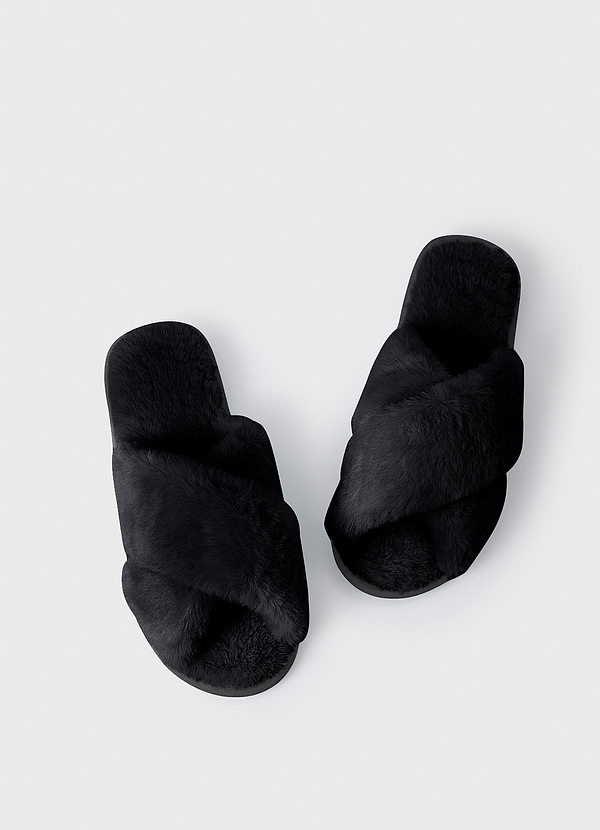 front Matching Color Cross Band Fuzzy Slippers