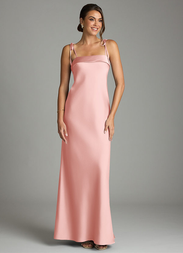 Azazie Ellia Bridesmaid Dresses Powder Pink Sheath Bow Stretch Satin Dress image1
