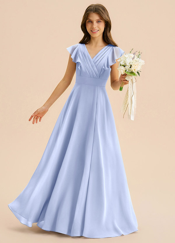 Azazie Anysa Junior Robe Trapèze en Mousseline de soie Rayé Eis image1