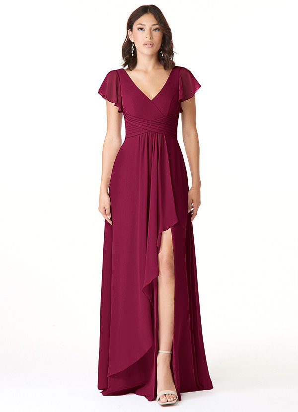 Azazie Omari Bridesmaid Dresses Burgundy A-Line Chiffon Dress image1