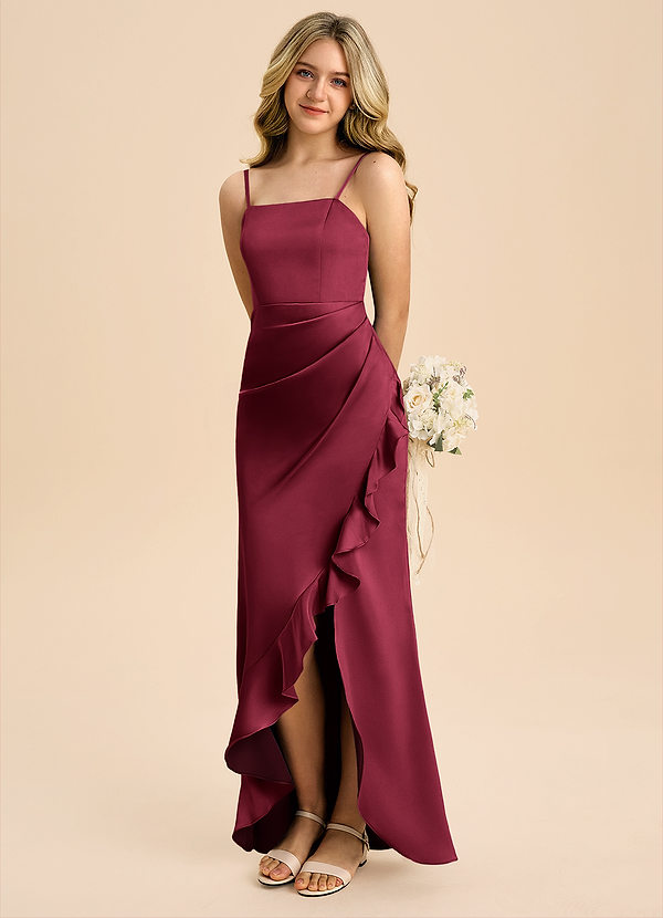 Buzzy Junior Burgundy Sheath Pleated Stretch Satin Dress image1