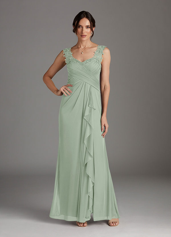 Azazie Edelin Mother of the Brides Dresses Dusty Sage A-Line Sweetheart Neckline Pleated Mesh Dress image1