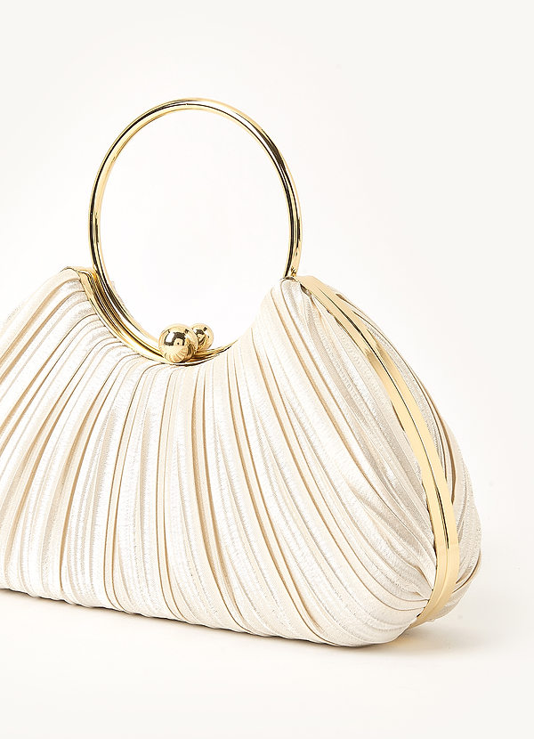 Pochette Donna In Raso Plissettato - Borsa Sera Con Catena - Oro/Nero/Champagne - Elegante E Versatile - Foto 10