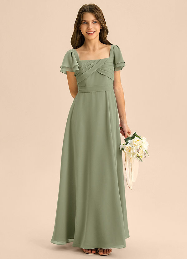 Azazie Azey Junior Pistachio A-Line Ruched Chiffon Dress image1