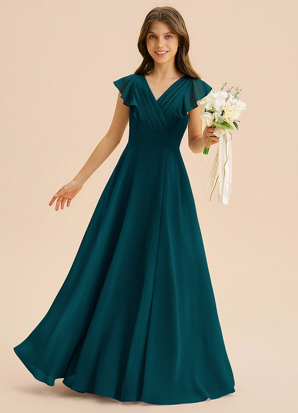 Azazie Anysa Junior Robe Trapèze en Mousseline de soie Rayé Vert Pin image1