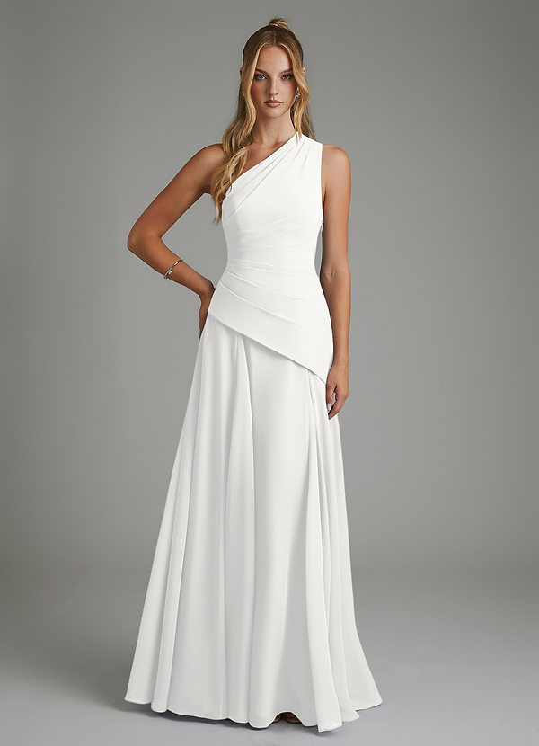 Azazie Holly Bridesmaid Dresses White A-Line Corset Chiffon Dress image1