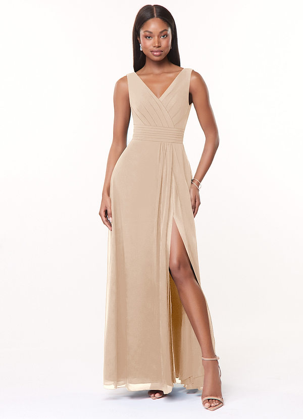 Azazie Karina Bridesmaid Dresses White Alabaster A-Line Pleated Chiffon Dress image1
