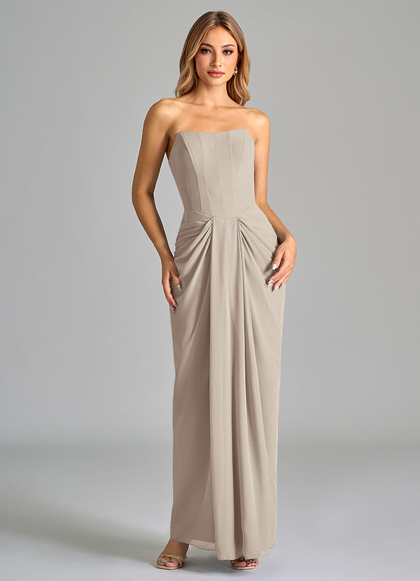 Azazie Anaïs Bridesmaid Dresses Frost Sheath Strapless Chiffon Dress image1