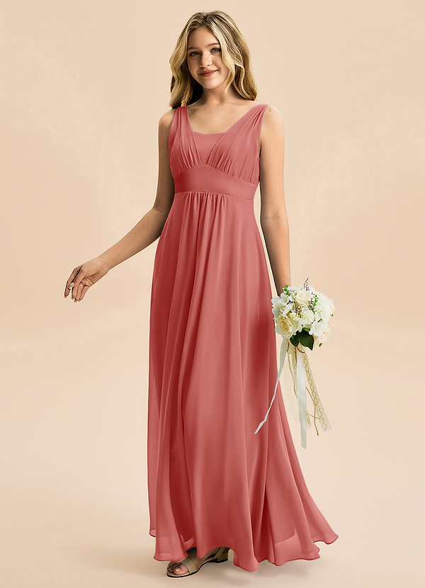 Azazie Odette Junior Klä av A-Line i Chiffong Älskling Halsringning image1