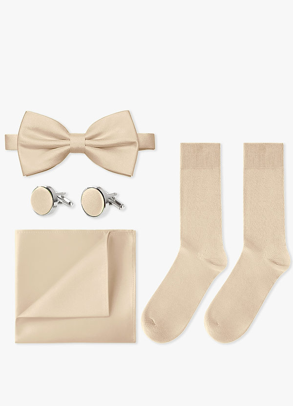 front Conjunto de pajarita, pañuelo de bolsillo, gemelos y calcetines a juego