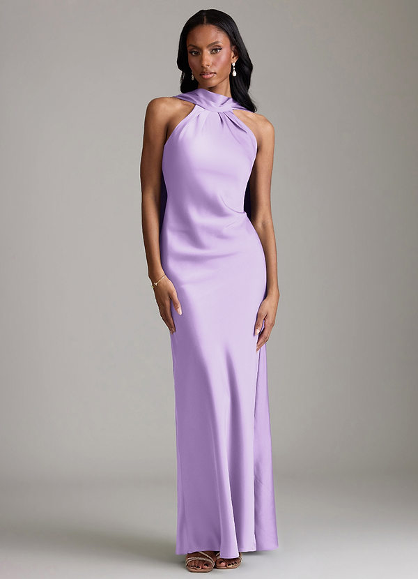 Azazie Cassiana Bruidsmeisjes Jurken Jurk van Stretch Satijn met Zeemeermin Geplooid Lila image1