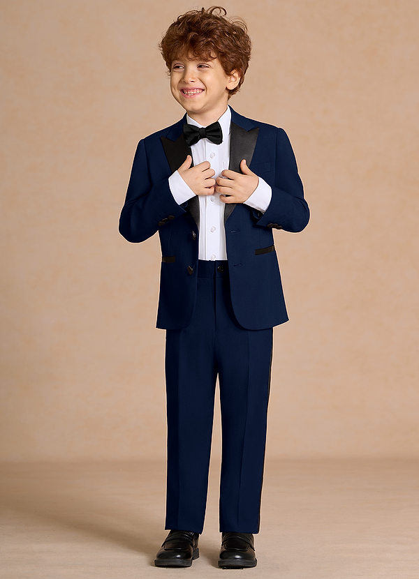front Michael Navy Blue Boys Peak Lapel Tuxedos