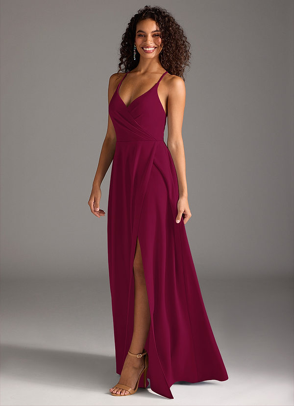 Azazie Davis Bridesmaid Dresses Burgundy A-Line Pleated Stretch Crepe Dress image1