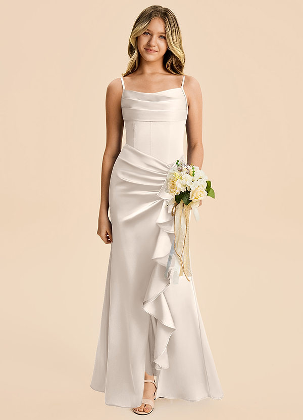 Rosalia Junior White Alabaster Sheath Pleated Stretch Satin Dress image1