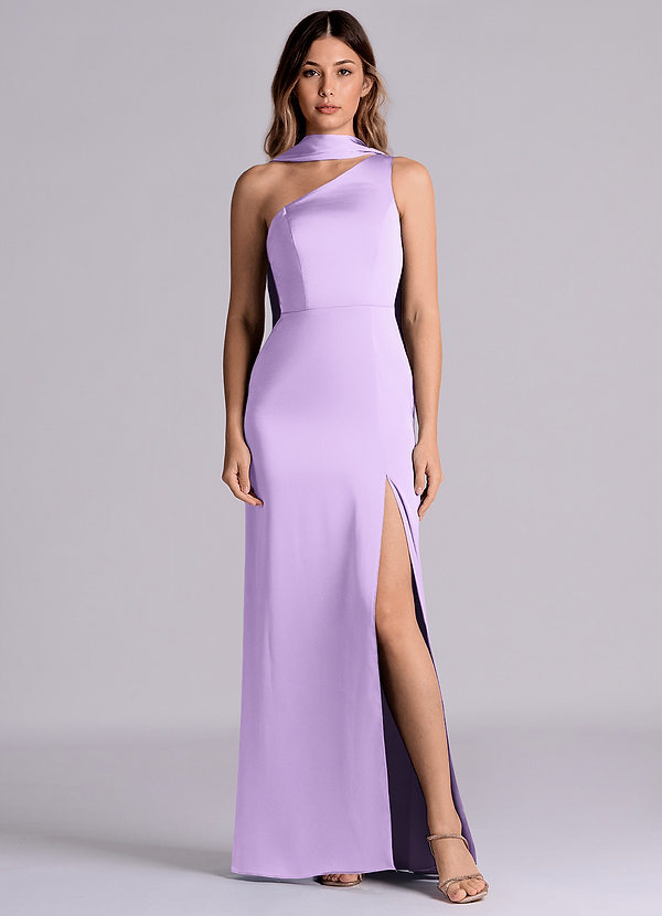 Azazie Philana Bridesmaid Dresses Lilac A-Line One Shoulder Stretch Satin Dress image1