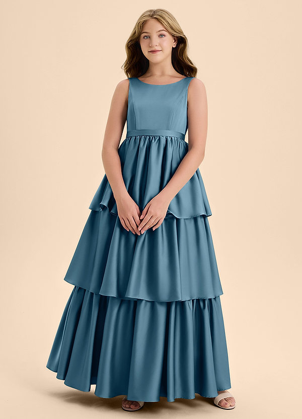 Azazie Meadowyn Junior Abito A-Line in Raso Elasticizzato Fiocco Bermuda image1