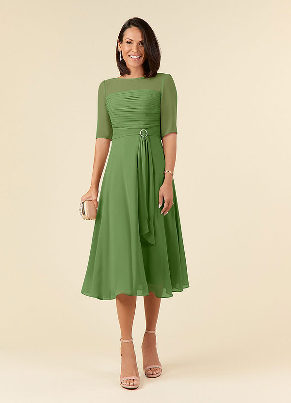 Azazie Naomi Mother of the Brides Dresses Basil A-Line Boatneck Pleated Chiffon Dress image1