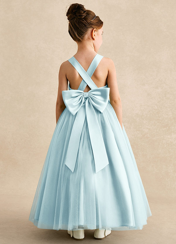 Azazie Peanut Robes de Fillette d'Honneur Robe Trapèze en Tulle Bretelle Verre De Mer image1