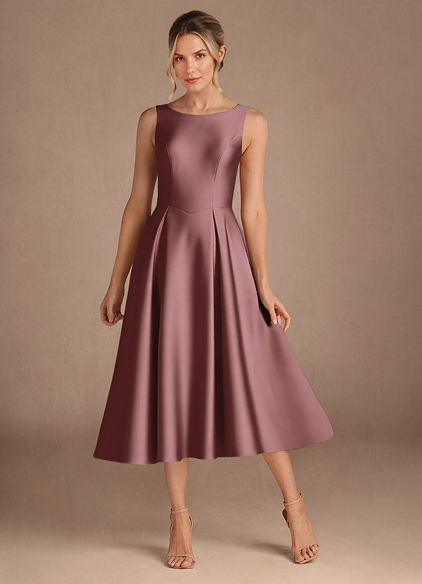 Azazie Fulton Mother of the Brides Dresses Vintage Mauve A-Line Pleated Stretch Satin Dress image1