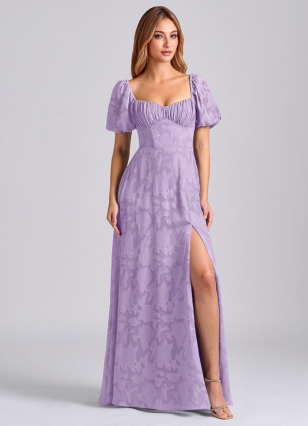 Azazie Mirian Suknie dla druhen Linia A Dekolt w kształcie serca Kwiatowe wypalenie Do ziemi Sukienka image1