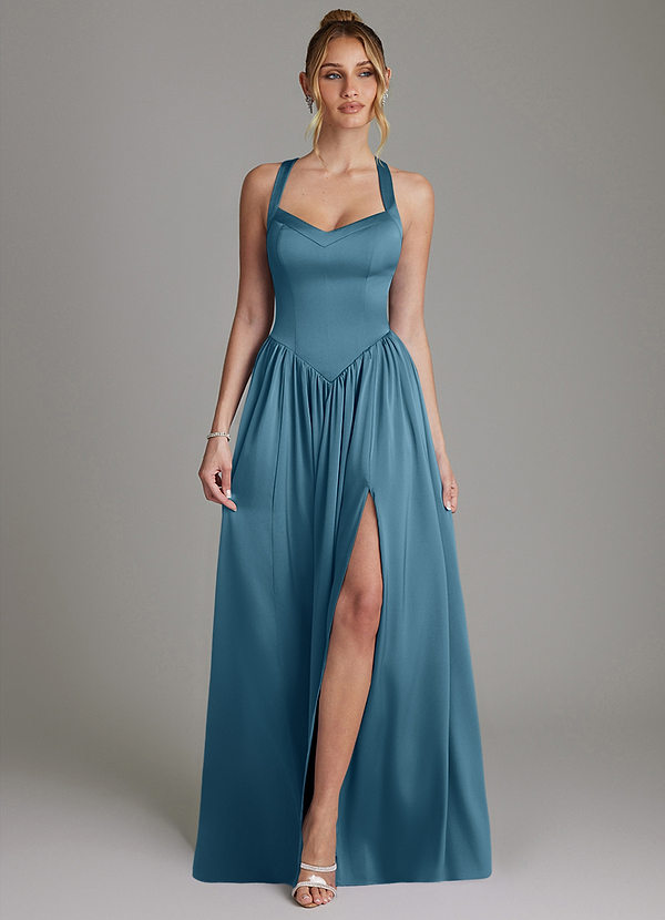 Azazie Francis Bridesmaid Dresses Bermuda A-Line Corset Stretch Satin Dress image1