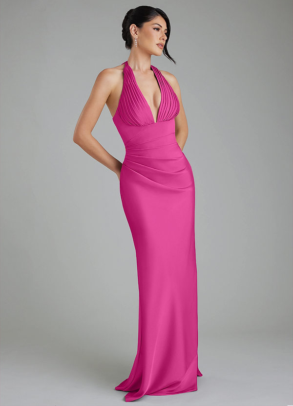Azazie Torrance Bridesmaid Dresses Fuchsia Mermaid Corset Stretch Satin Dress image1