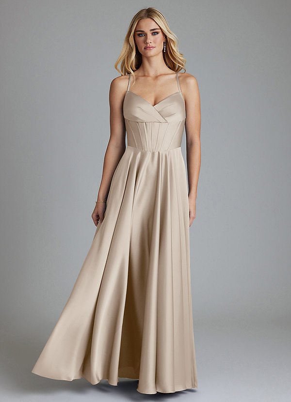 Azazie Alaia Suknie dla druhen Linia A Gorset Satyna elastyczna Do ziemi Sukienka image1