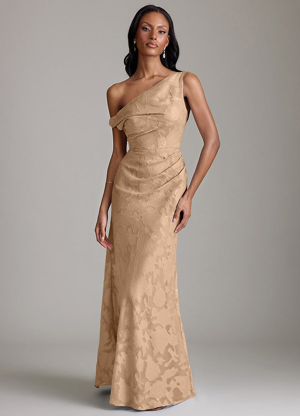 Azazie Emerson 신부 들러리 드레스 인어 오프 더 숄더 플로럴 번아웃 바닥 길이 드레스 image1