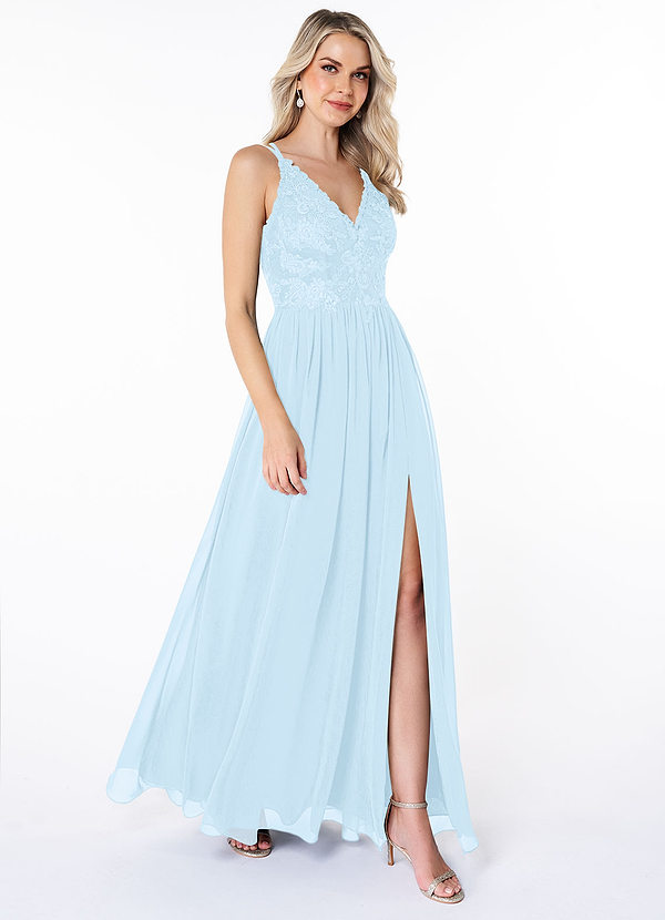 Azazie Shanna Bridesmaid Dresses A-Line Lace Chiffon Floor-Length Dress image1