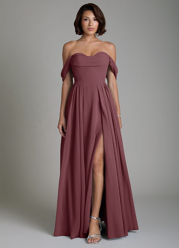 Azazie Loisa Bridesmaid Dresses Sangria A-Line Corset Chiffon Convertible Dress image1