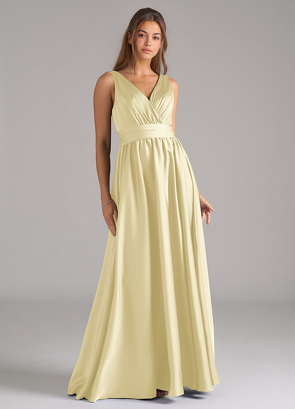 Azazie Kora Abiti da Damigella Abito A-Line in Raso Elasticizzato Plissettato Sorbetto Al Limone image1