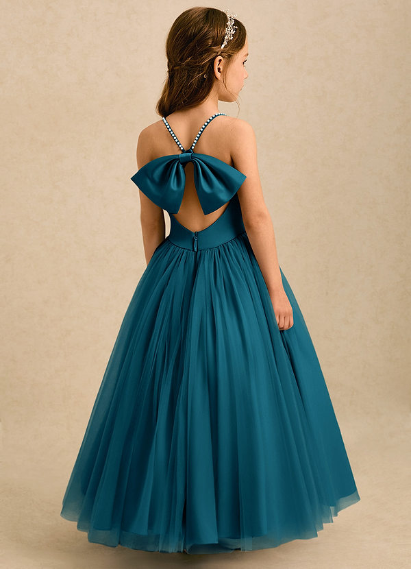 Aurora Flower Girl Dresses Ink Blue A-Line Bow Tulle Dress image1