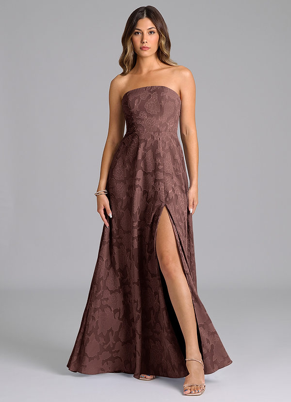 Azazie Wren Bridesmaid Dresses Espresso A-Line Strapless Floral Burnout Dress image1