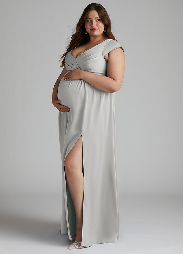 Azazie Allessia Maternity Bridesmaid Dresses A-Line Pleated Stretch Satin Floor-Length Dress image1
