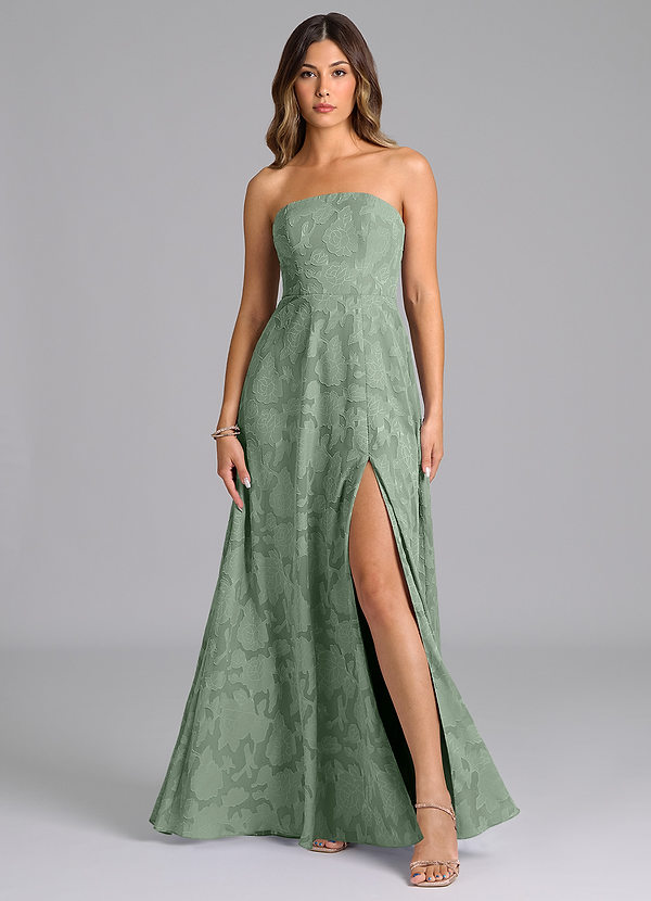 Azazie Wren Bridesmaid Dresses Matcha A-Line Strapless Floral Burnout Dress image1