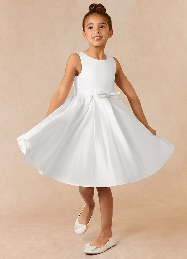 Azazie Coco Flower Girl Dresses White A-Line Bow Matte Satin Dress image1