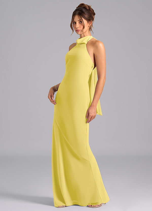Azazie Velli Bridesmaid Dresses Canary Mermaid High Neck Chiffon Dress image1