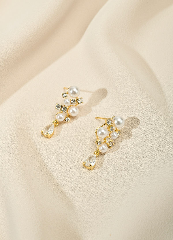 front Boucles d'oreilles pendantes en cascade de perles et de cristaux