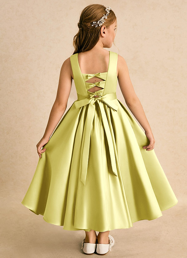 Azazie Junebuj Blumenkinder Kleider Ballkleid Plissee Matte Satin Kleid Zitronensorbet image1