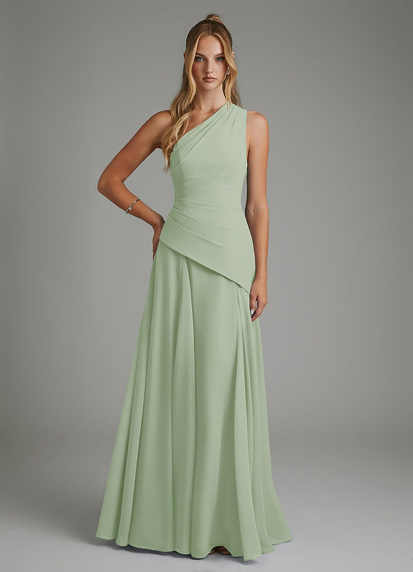 Azazie Holly Bridesmaid Dresses Dusty Sage A-Line Corset Chiffon Dress image1