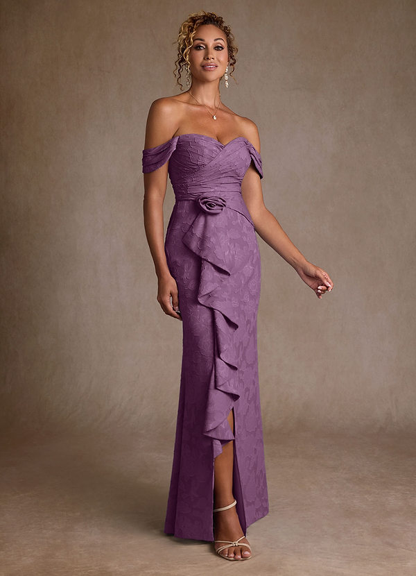 Azazie Irene Mother of the Brides Dresses Wisteria A-Line Off the Shoulder Floral Burnout Dress image1