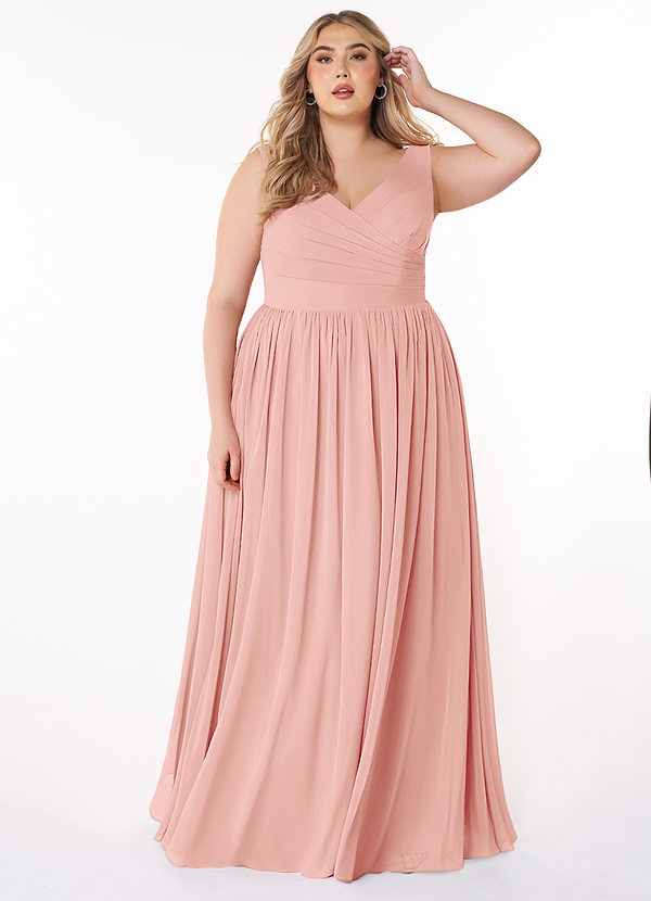 Azazie Keyla Bridesmaid Dresses Rosette A-Line V-Neck Pleated Chiffon Dress image1