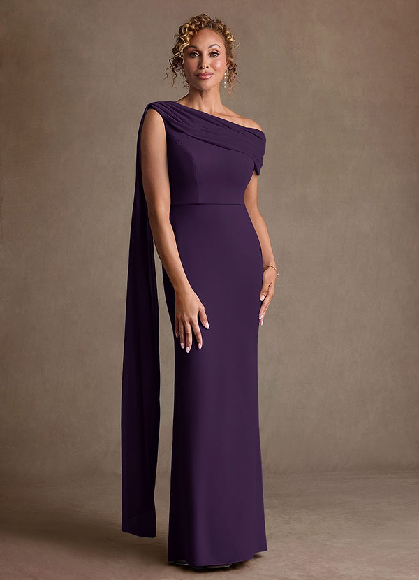 Azazie Bassi Mother of the Brides Dresses Plum Mermaid Off the Shoulder Mesh Dress image1